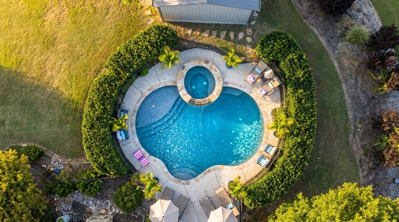 Backyard pool with quality finishes and concrete decking