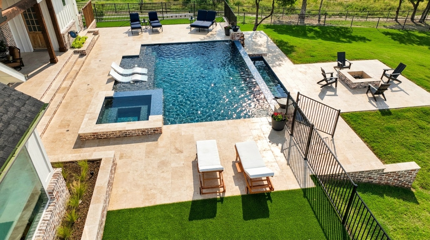 Modern Negative Edge Pool with Outdoor Kitchen & Fire Bowls — Celina/Prosper, TX — photo 7