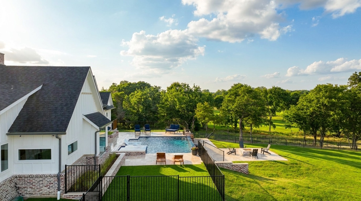 Modern Negative Edge Pool with Outdoor Kitchen & Fire Bowls — Celina/Prosper, TX — photo 6