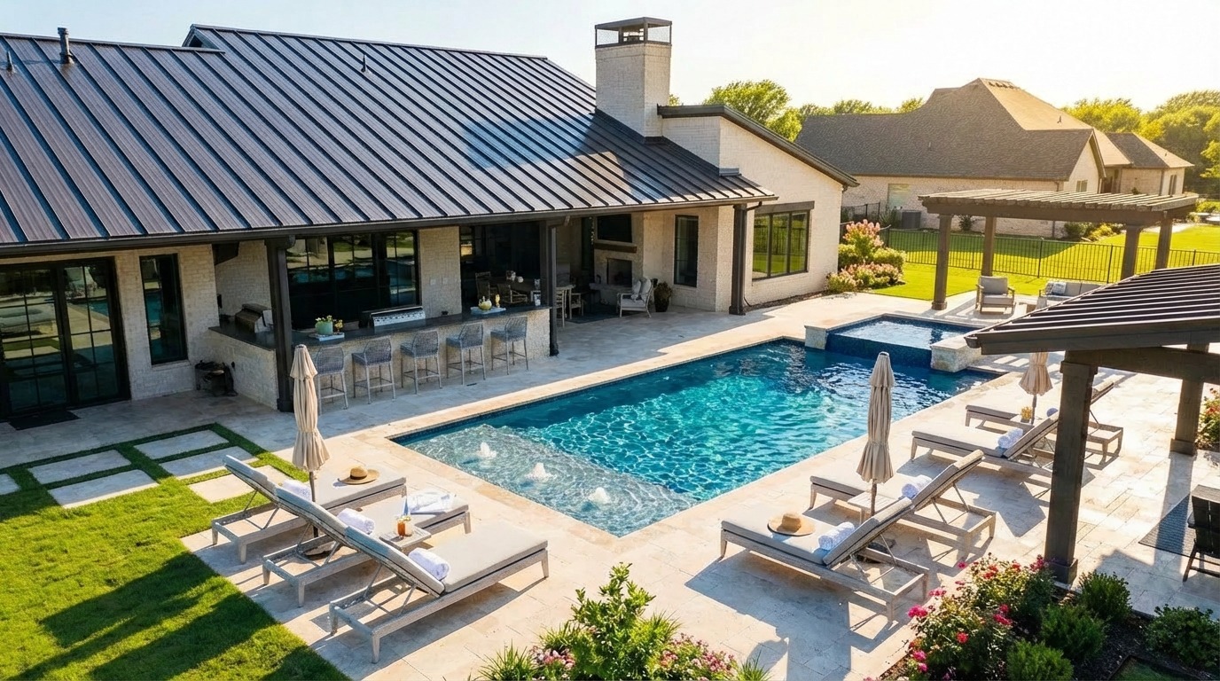 Geometric Pool with Spa & Putting Green — Gunter, TX — custom geometric pool by Prestige Pool & Patio