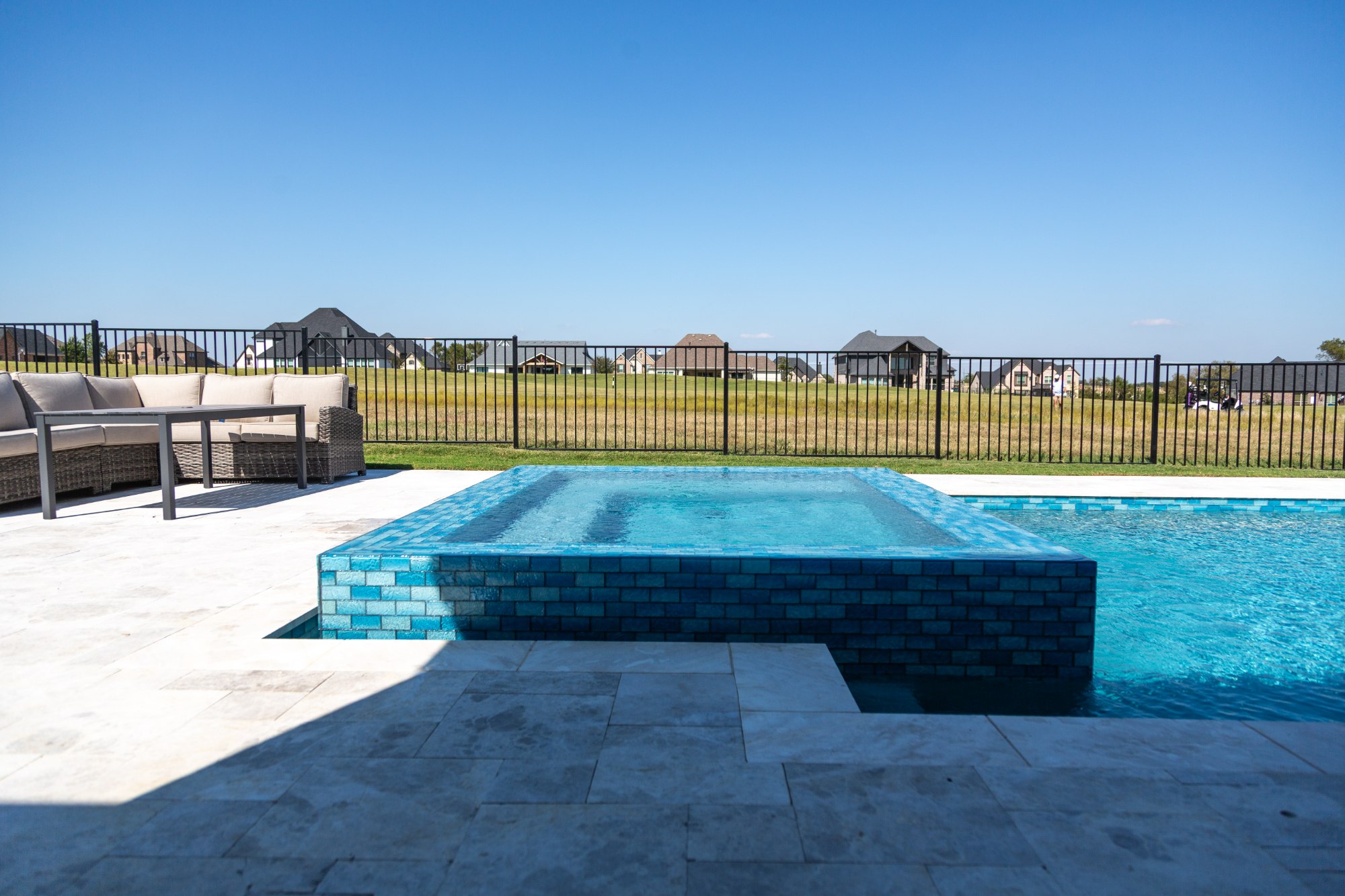 Geometric Pool with Raised Spa & Outdoor Kitchen — Celina, TX — photo 9