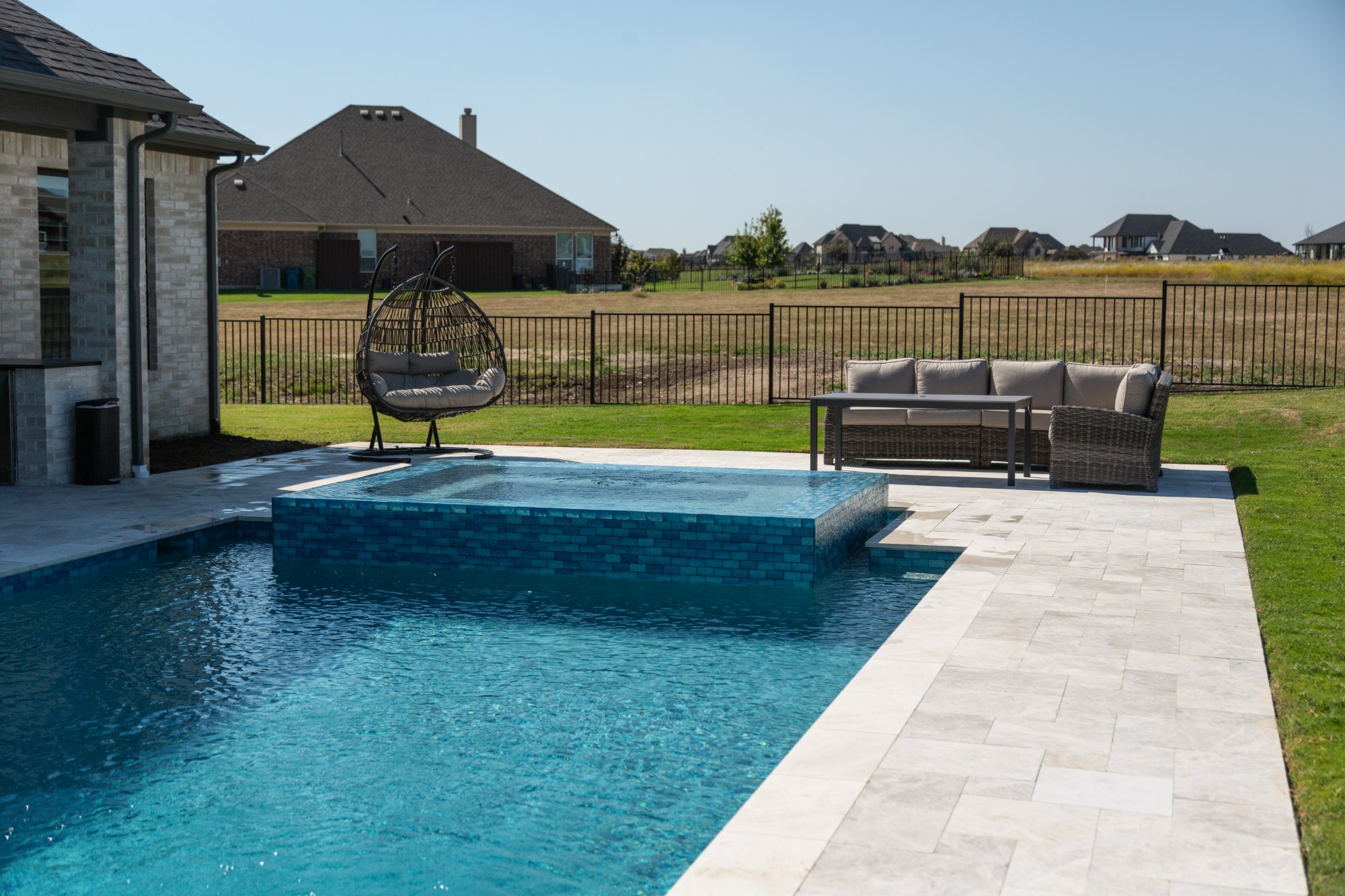 Geometric Pool with Raised Spa & Outdoor Kitchen — Celina, TX — photo 6