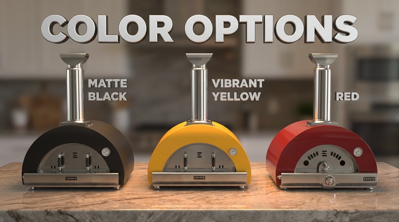 Coyote pizza oven color options — available in multiple designer finishes