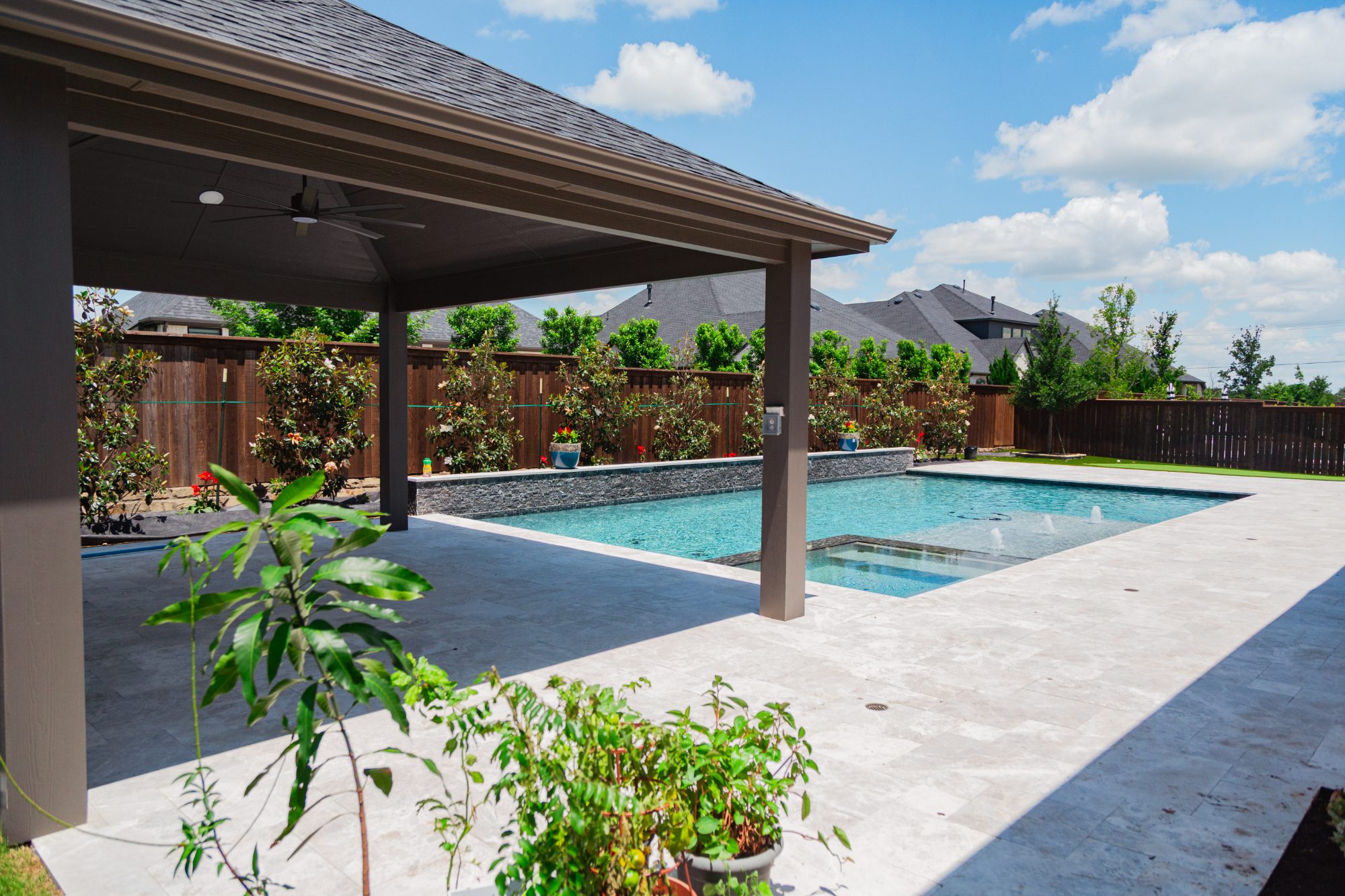 Geometric Pool with Pergola, Putting Green & Outdoor Kitchen — Frisco, TX — photo 12