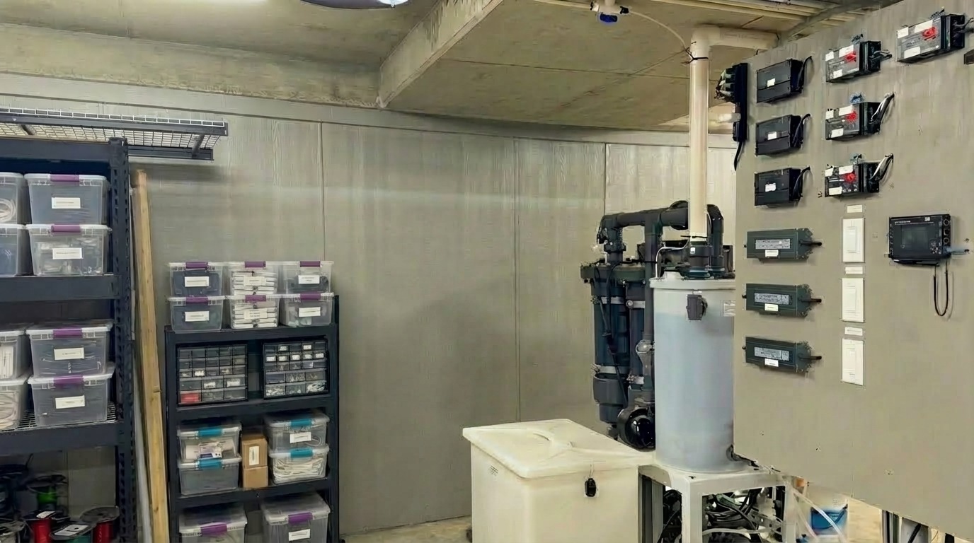 Commercial-grade pump detail powering the lazy river and multiple pool zones