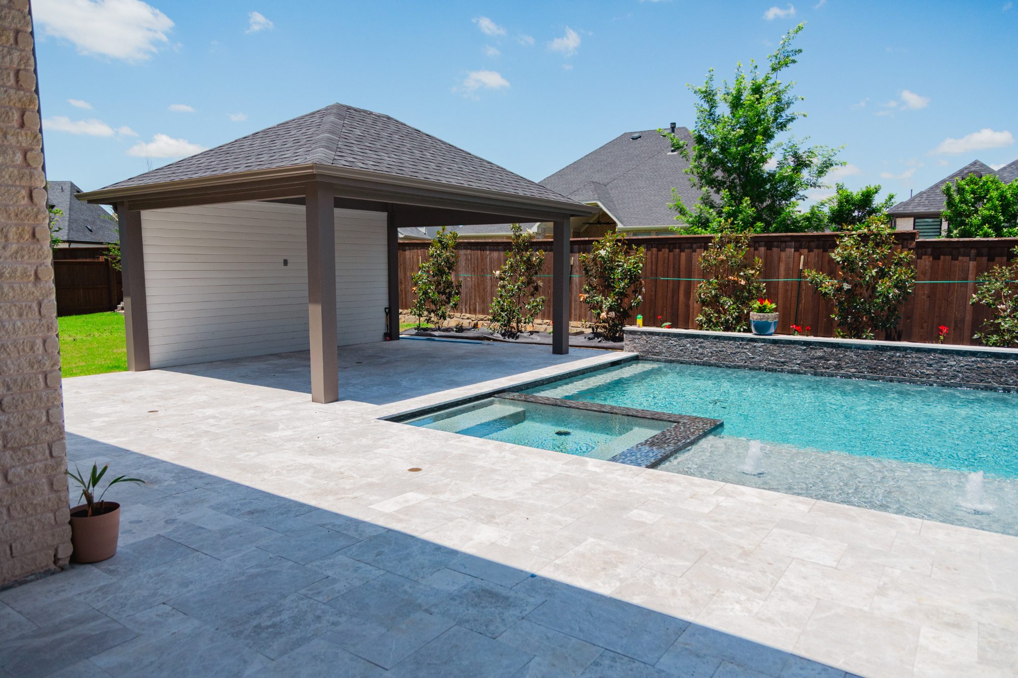 Geometric Pool with Pergola, Putting Green & Outdoor Kitchen — Frisco, TX — photo 17