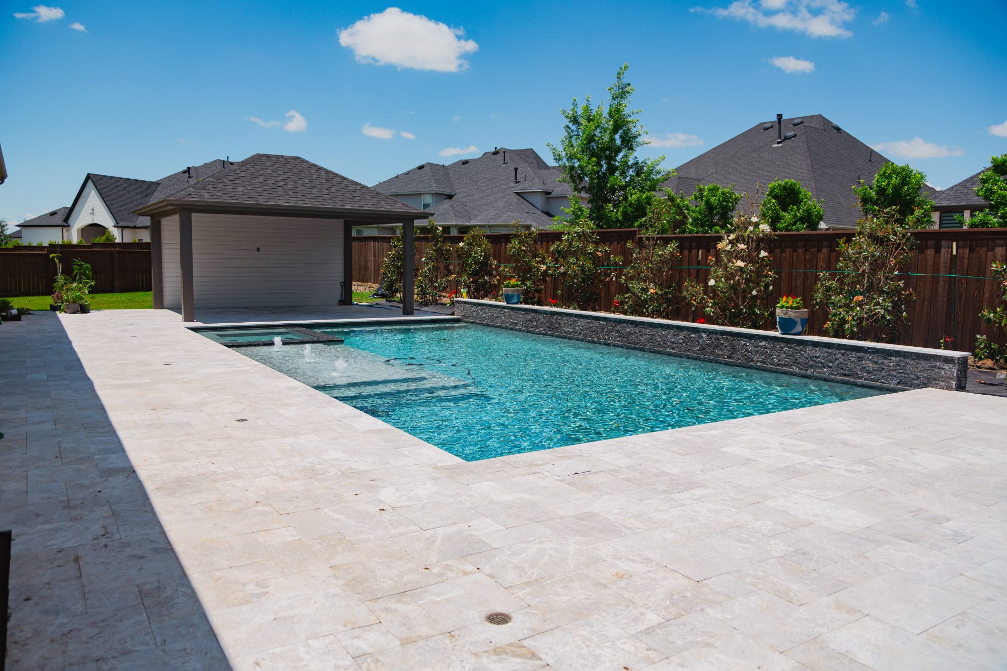 Geometric Pool with Pergola, Putting Green & Outdoor Kitchen — Frisco, TX — photo 18