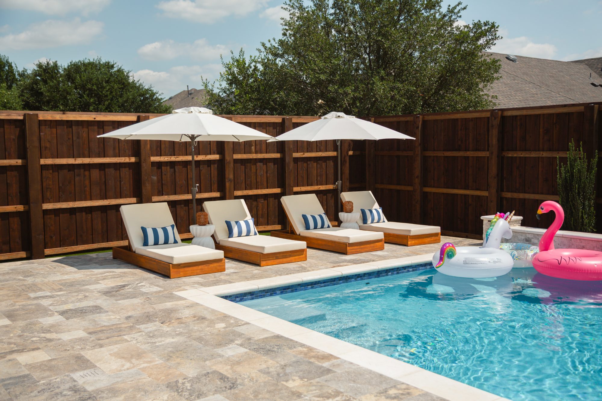 Modern Pool with Luxury Loungers & Outdoor Living — Prosper, TX — photo 8