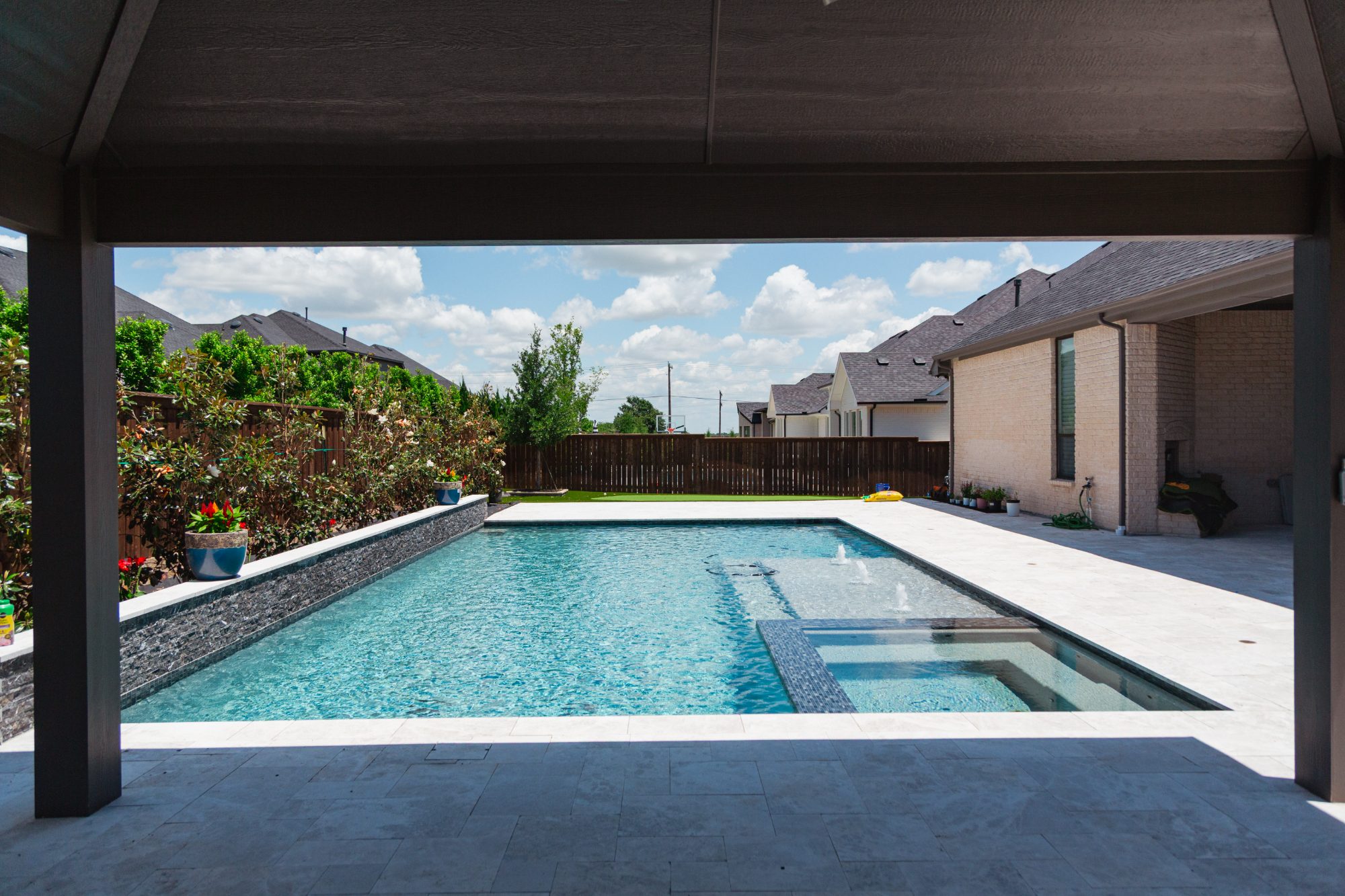 Geometric Pool with Pergola, Putting Green & Outdoor Kitchen — Frisco, TX — photo 7