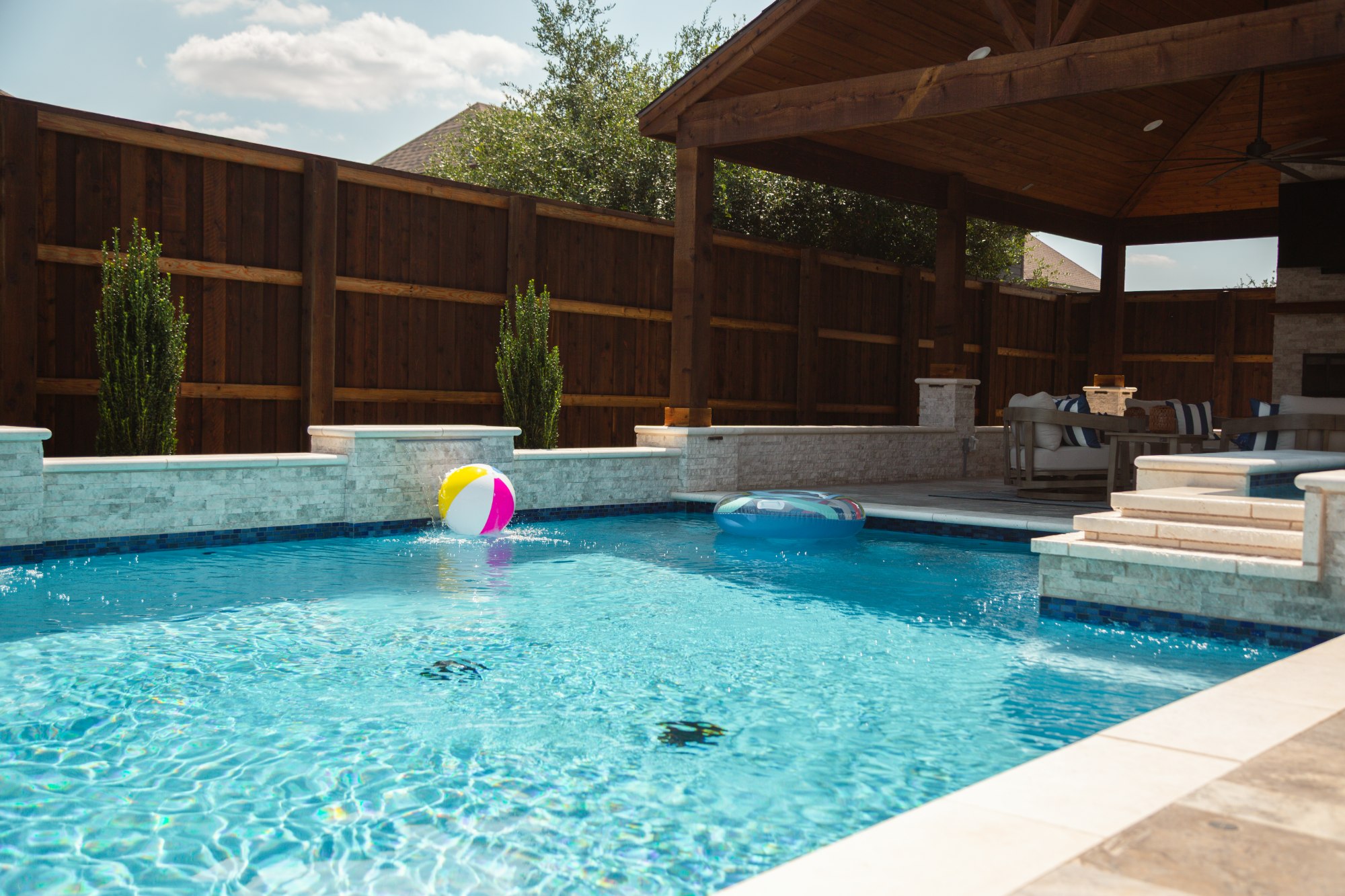 Modern Pool with Luxury Loungers & Outdoor Living — Prosper, TX — photo 13