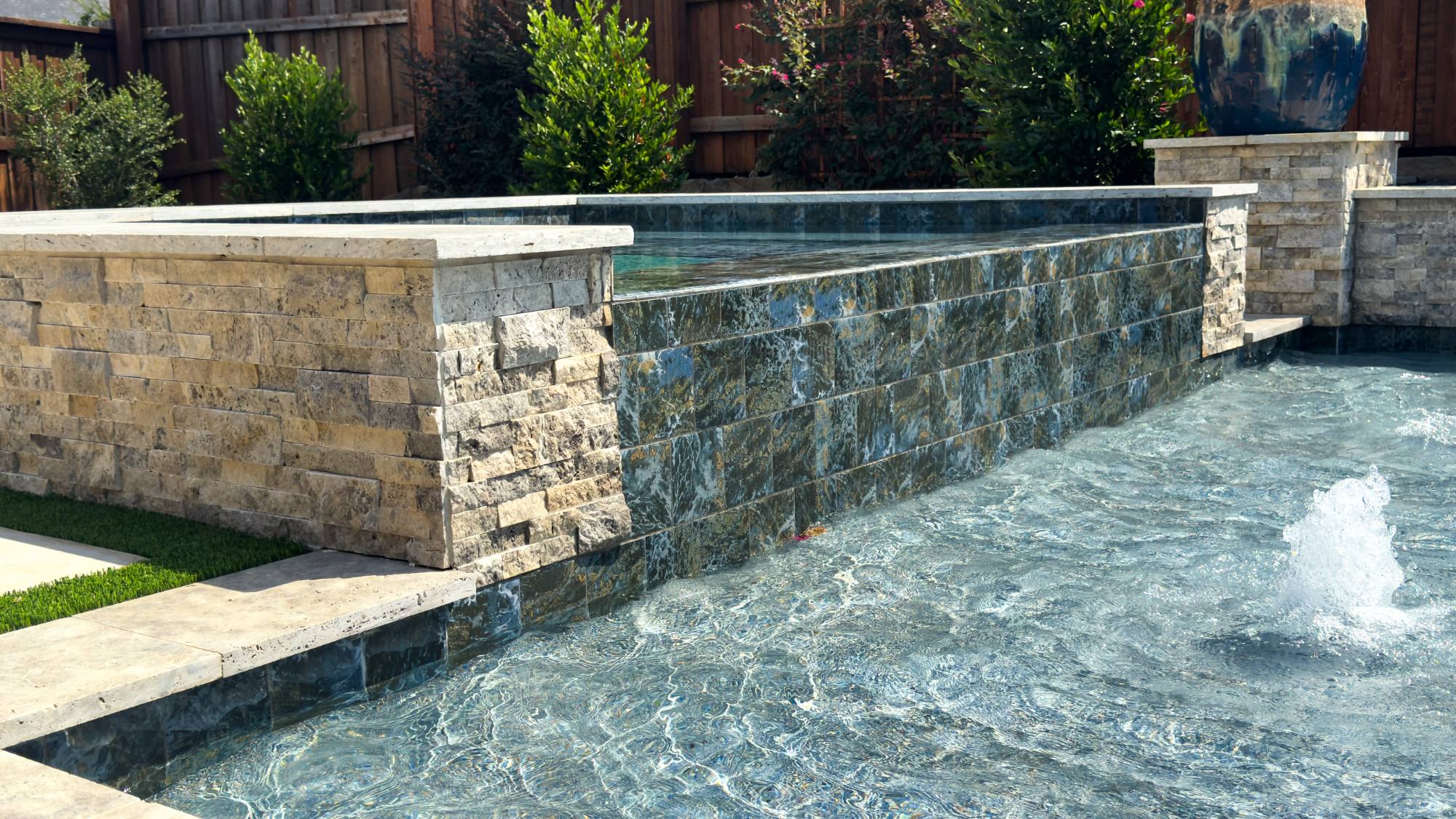 Geometric Pool & Spa with Night Transformation — Prosper, TX