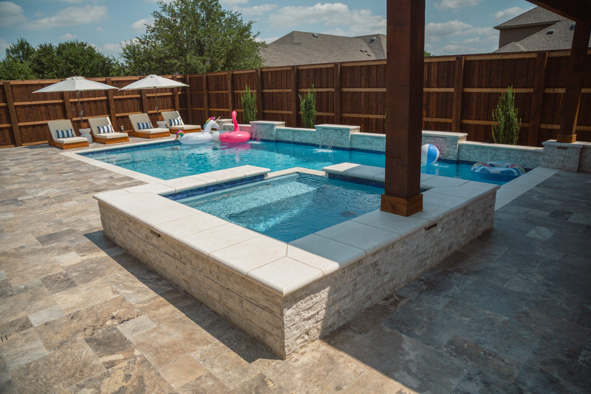 Modern Pool with Luxury Loungers & Outdoor Living — Prosper, TX — photo 7