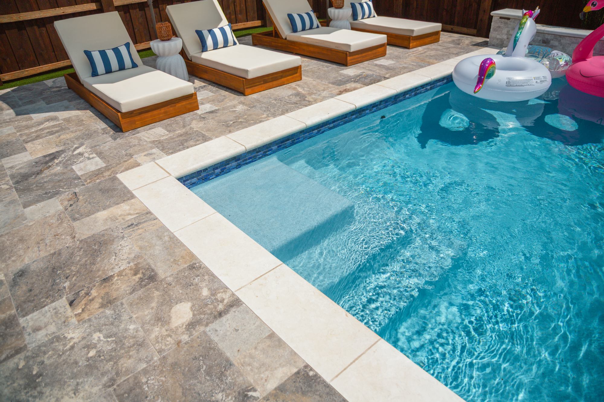 Modern Pool with Luxury Loungers & Outdoor Living — Prosper, TX — photo 19