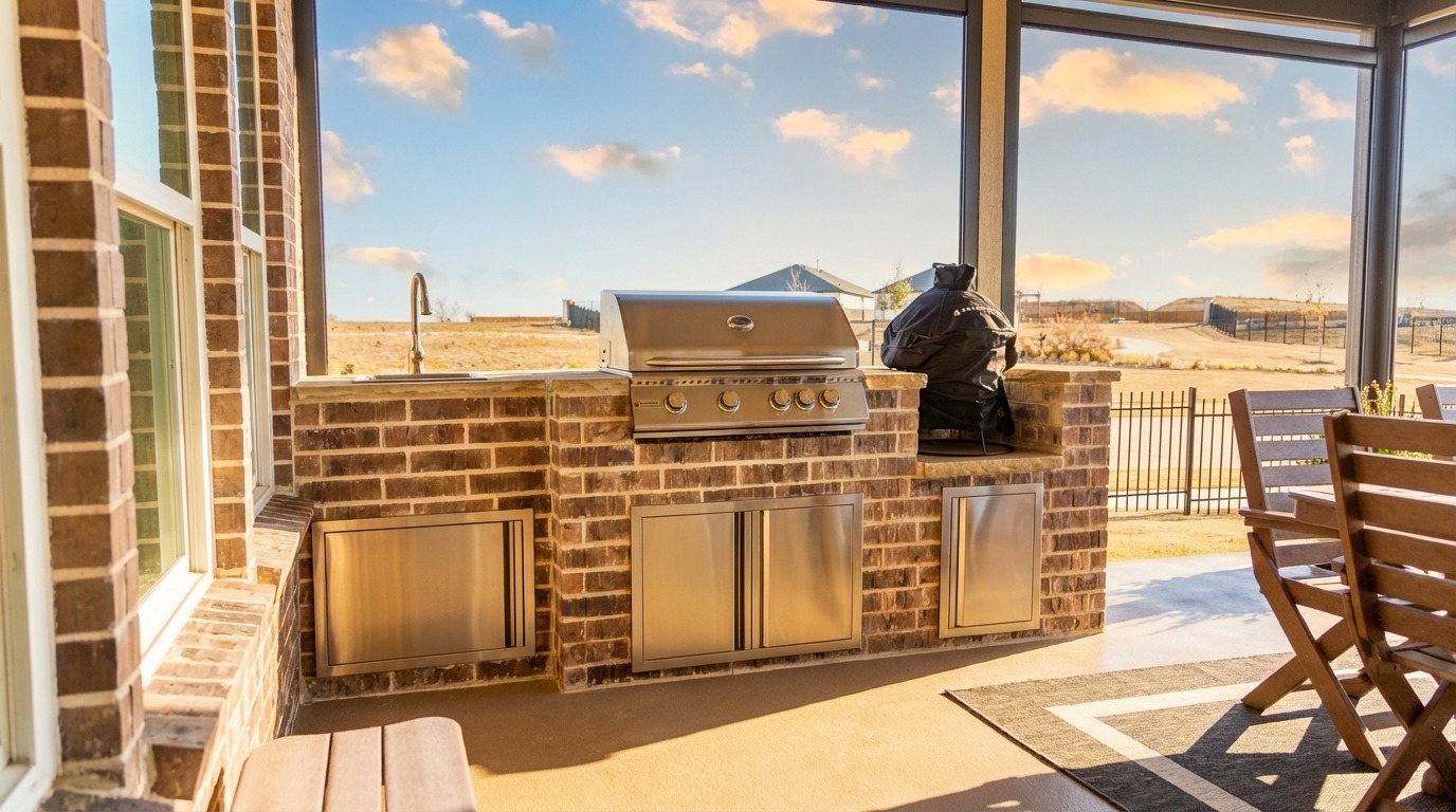 Custom Grill Island — Celina, TX — custom outdoor-living pool by Prestige Pool & Patio