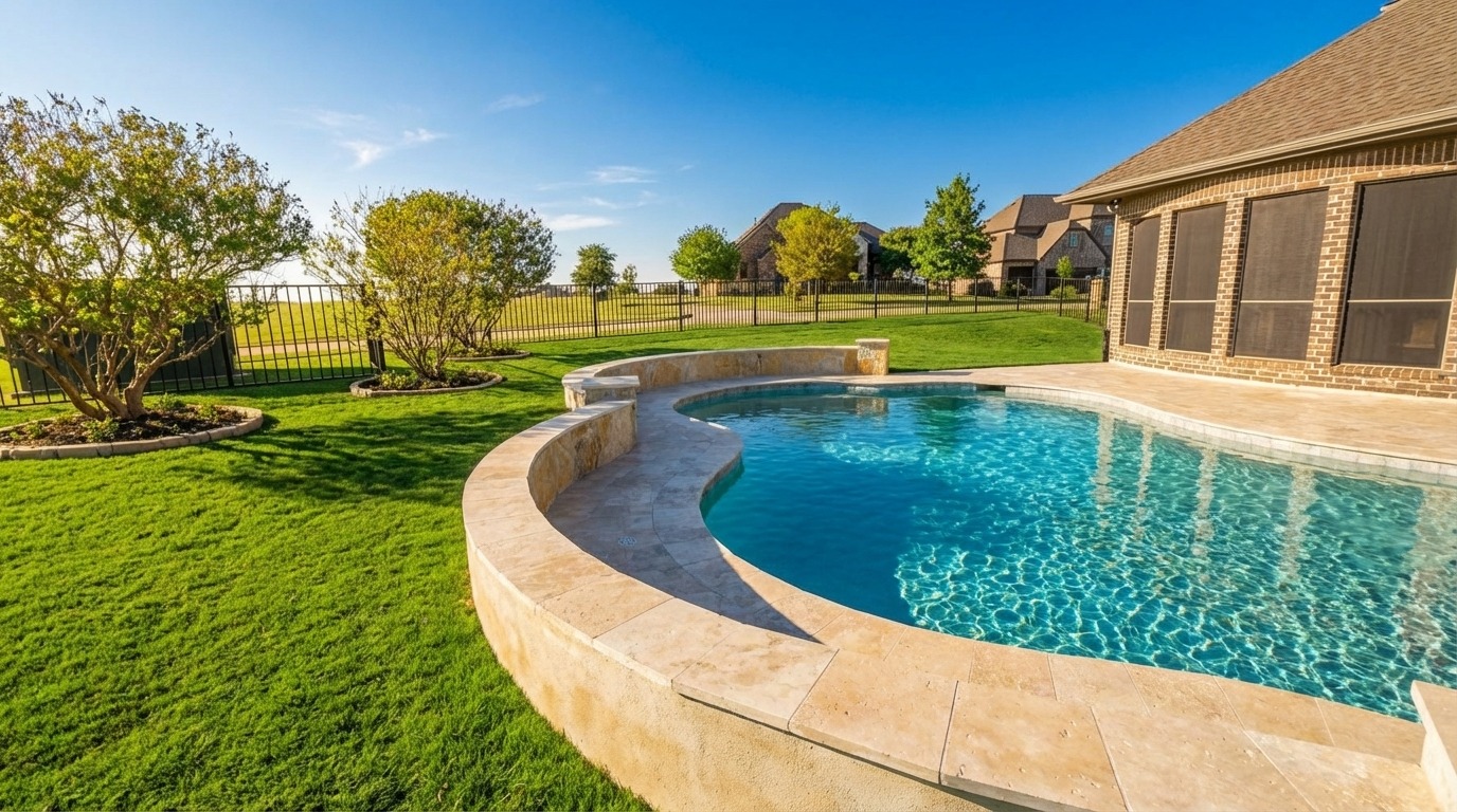 Freeform Pool with Arbor & Pergola — Gunter, TX — custom freeform pool by Prestige Pool & Patio