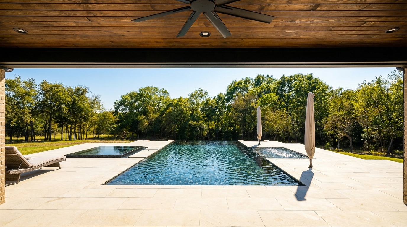 Negative Edge Pool with Basin & Floating Steps — Prosper, TX — custom geometric pool by Prestige Pool & Patio
